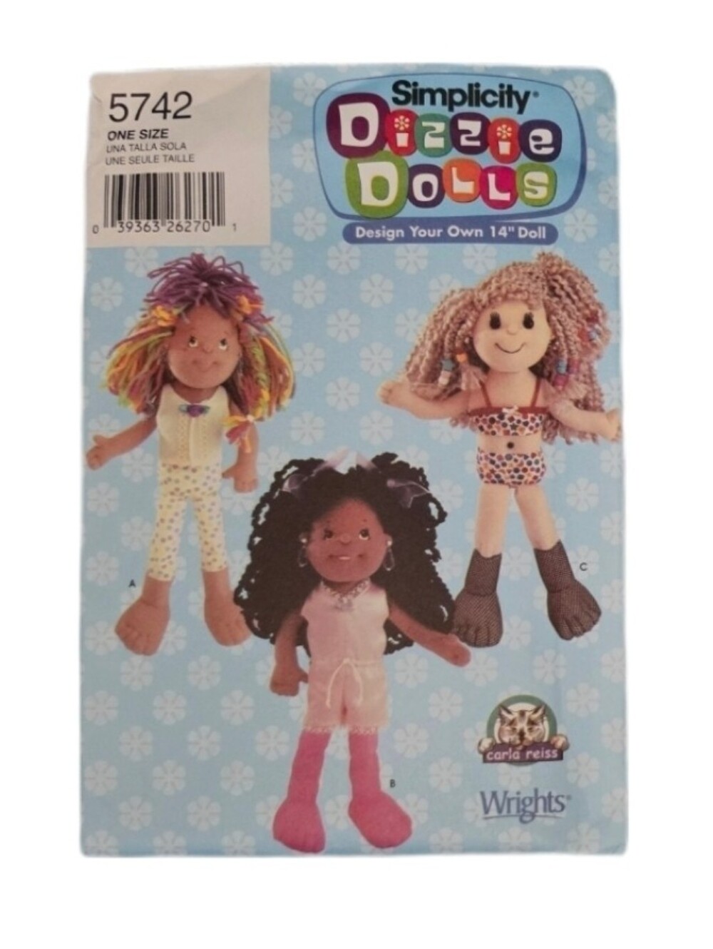 Sewing Pattern Simplicity Dizzie Doll Multi-Color Hair Pastel Outfits Pink